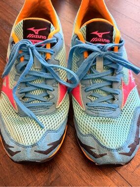 Mizuno Teal and Pink Running Sneakers with Orange Trim